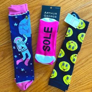 NEW Crazy socks- 3 pair - Smiley Face, Bad Astronaut, Sole Mate